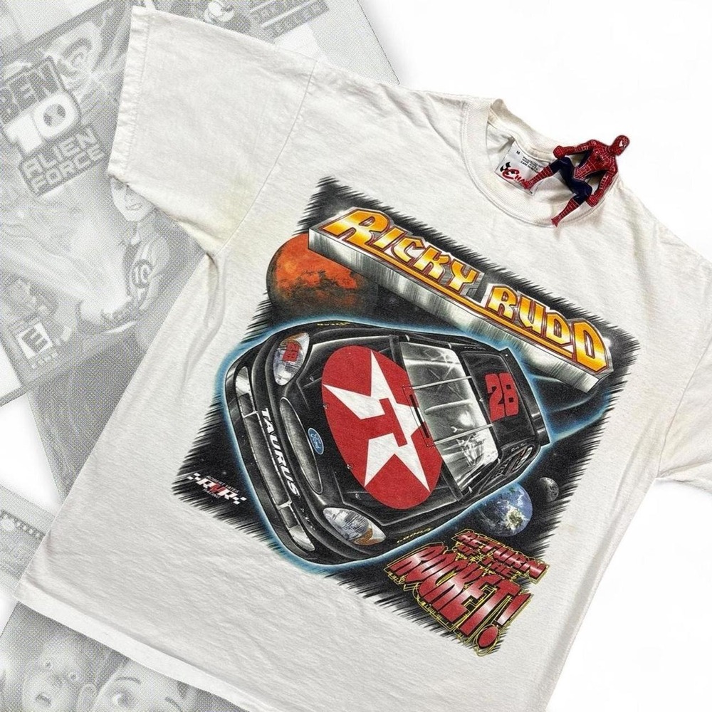 Vintage 90s Nascar Chase Authentics Ricky Rudd Space Graphic Tee White Mens M